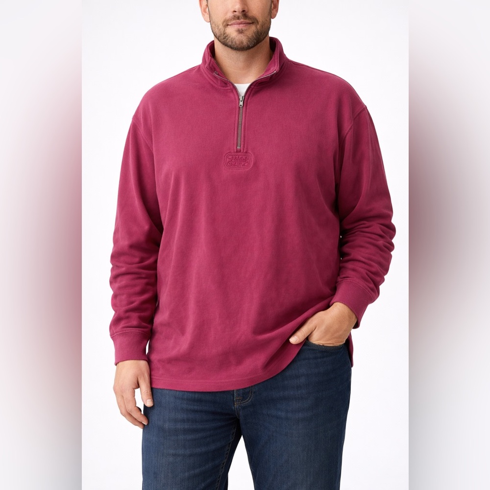 J.Crew Oarsman Rugby Shirt Men XL Burgundy Half Zip Elbow Patch